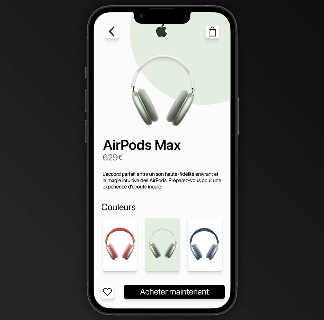 Image d'un prototype d'application créé sur Figma
